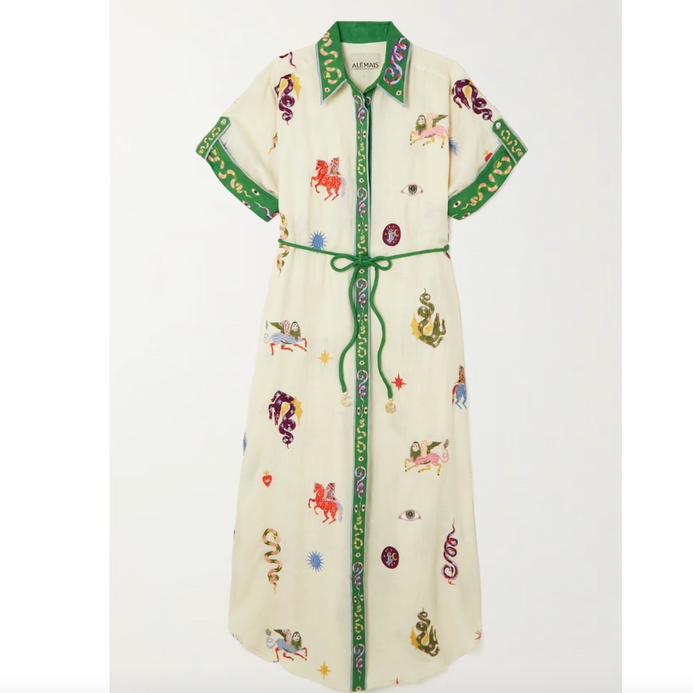 Alemais Embroidered "Seeker" Shirt Dress in Linen Size 2